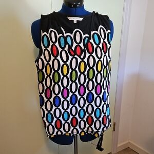 Trina Turk Black and Multicolor Sleeveless Blouse